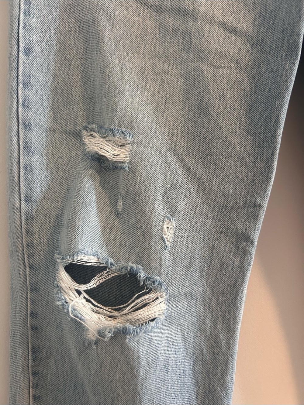 Light Wash Wide Leg Distressed Jeans - Light Blue - Picture 4 of 13